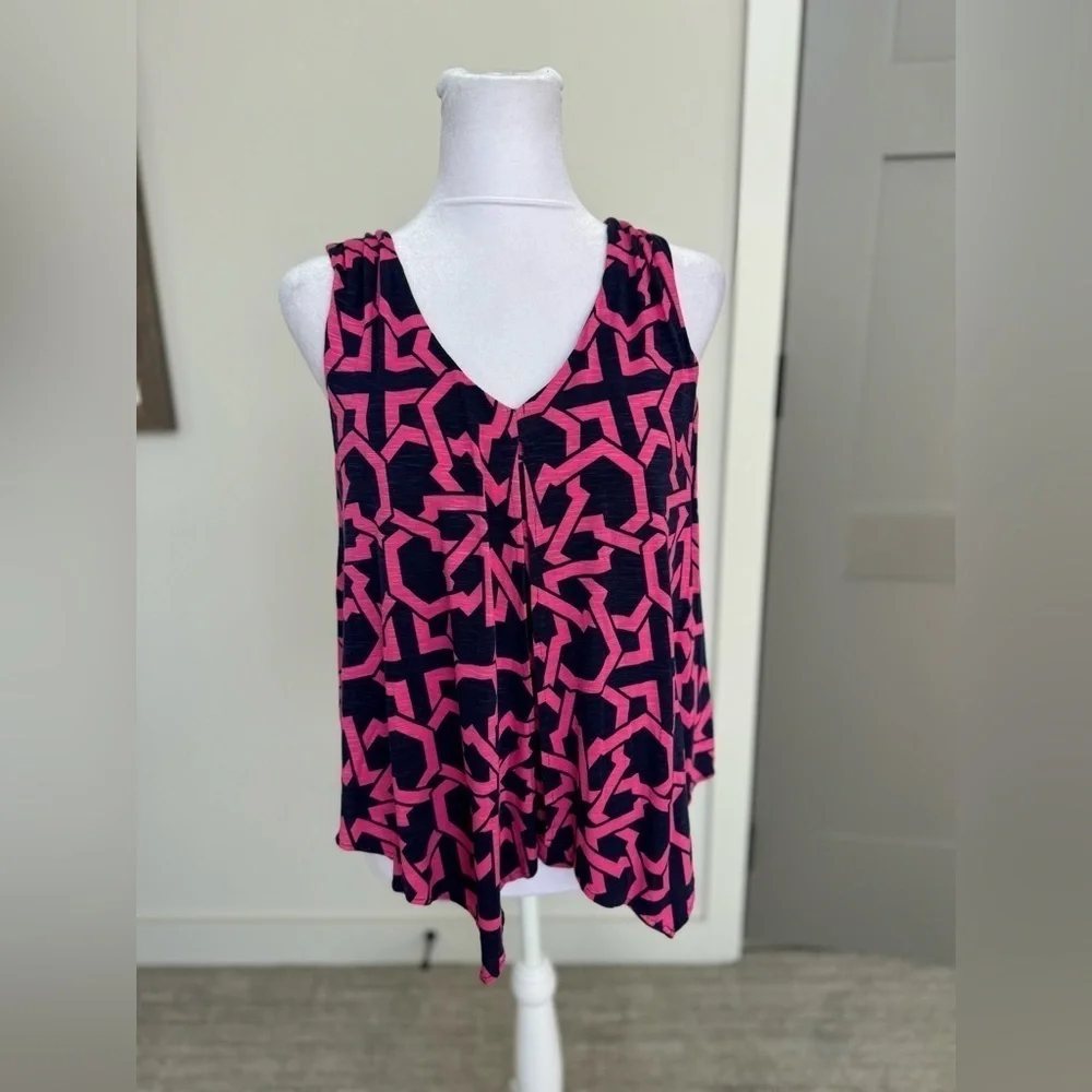 Tori Richard Honolulu Hawaii Pink Navy Sleeveless Small Stretch Shirt top Tank - Picture 3 of 9